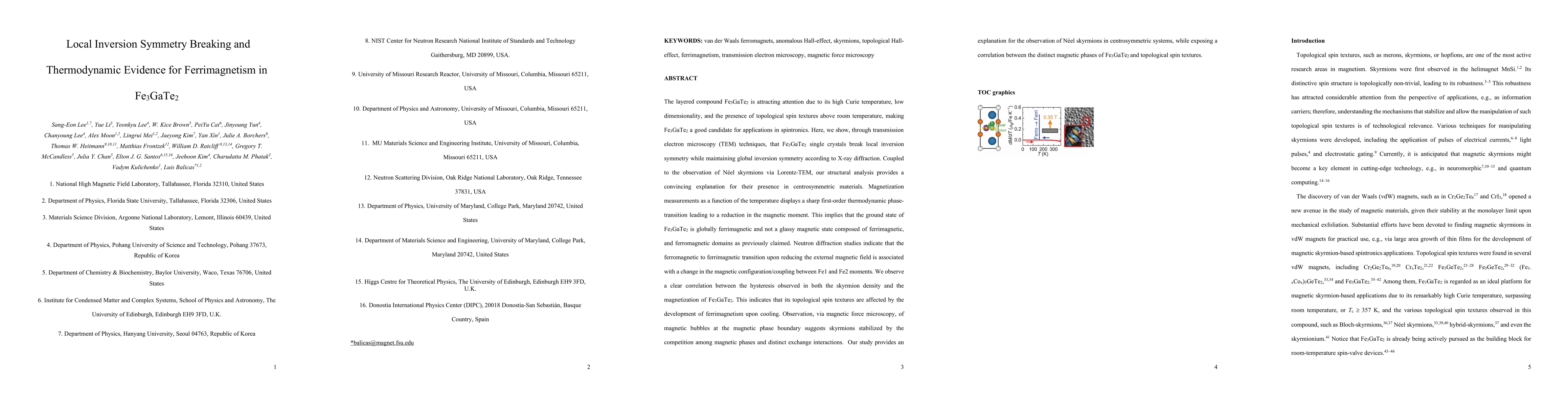 Thumbnail for Local Inversion Symmetry Breaking and Thermodynamic Evidence for
  Ferrimagnetism in Fe3GaTe2