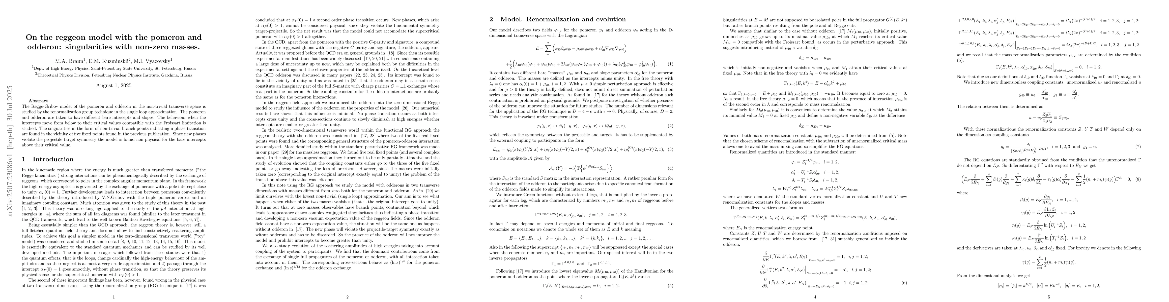 Thumbnail for On the reggeon model with the pomeron and odderon: singularities with
  non-zero masses