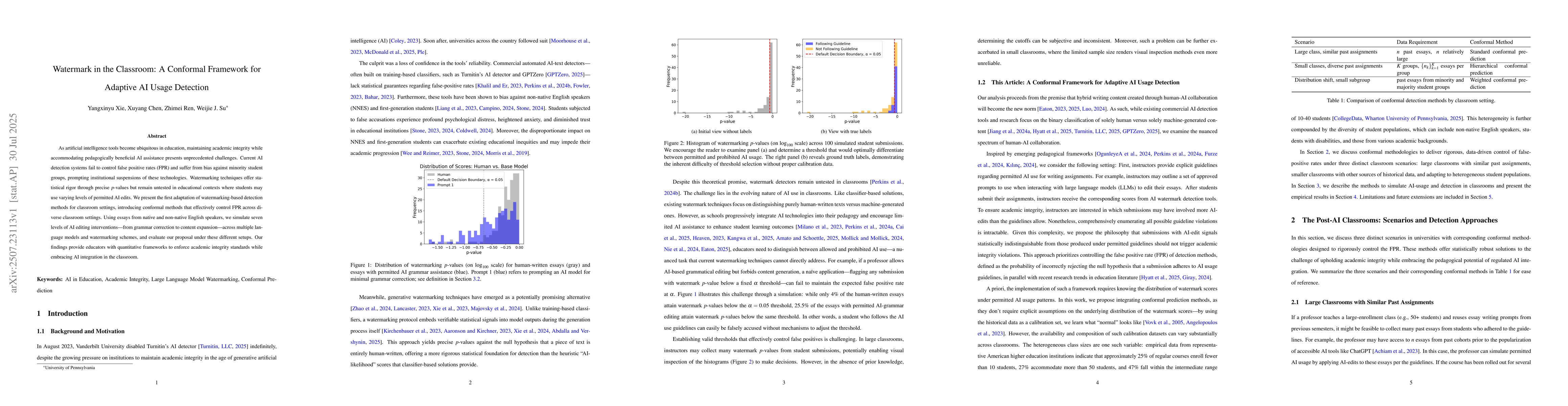Thumbnail for Watermark in the Classroom: A Conformal Framework for Adaptive AI Usage
  Detection