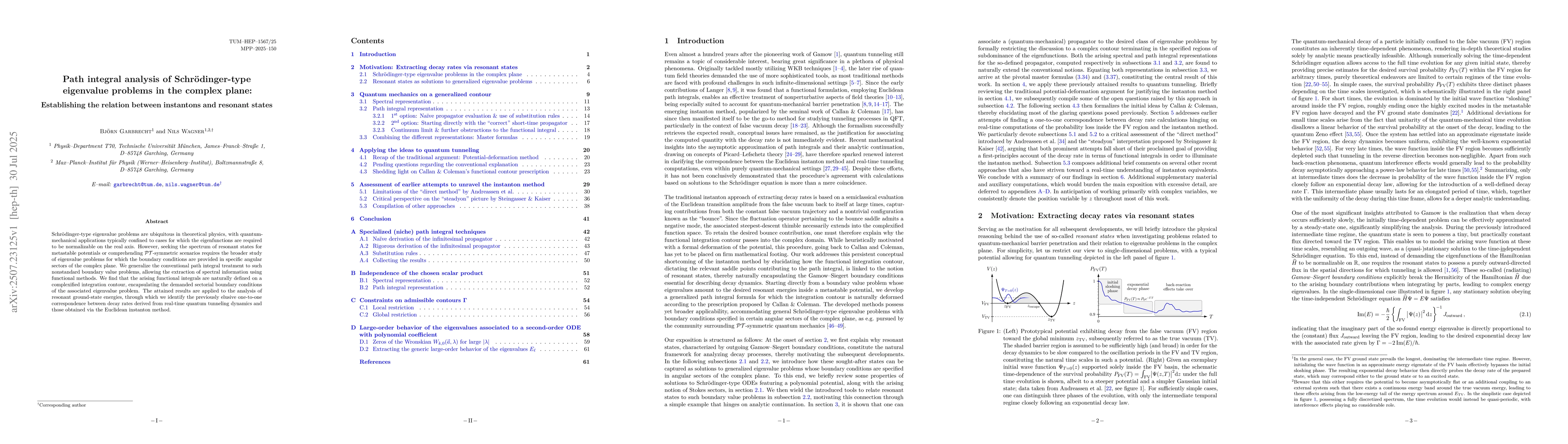 Thumbnail for Path integral analysis of Schrödinger-type eigenvalue problems in the
  complex plane: Establishing the relation between instantons and resonant
  states