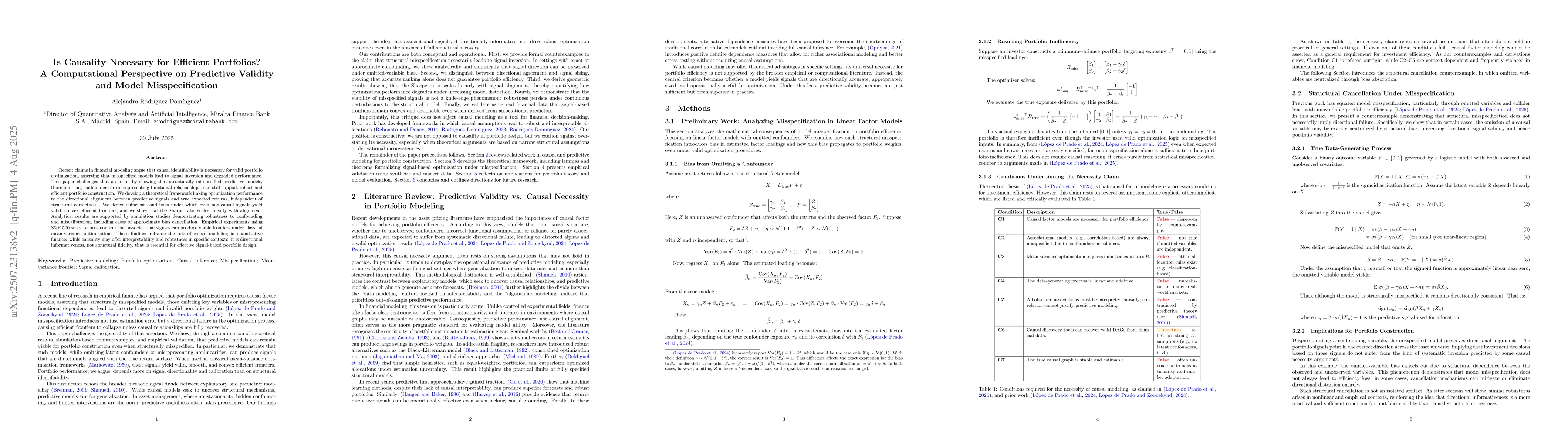 Thumbnail for The Myth of Causal Necessity: Misspecified Models in Mean-Variance
  Optimization