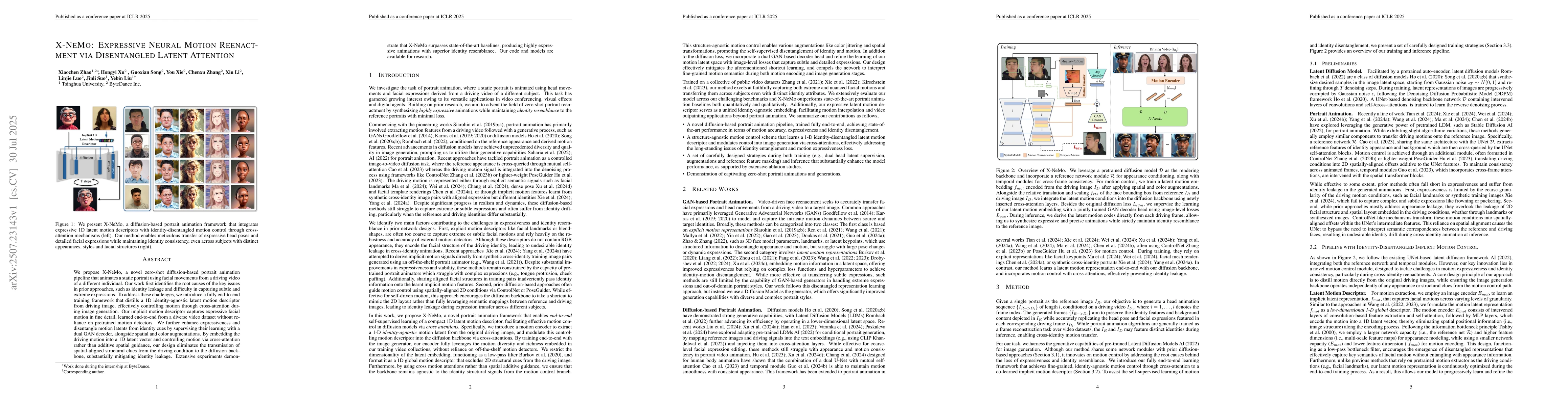 Thumbnail for X-NeMo: Expressive Neural Motion Reenactment via Disentangled Latent
  Attention