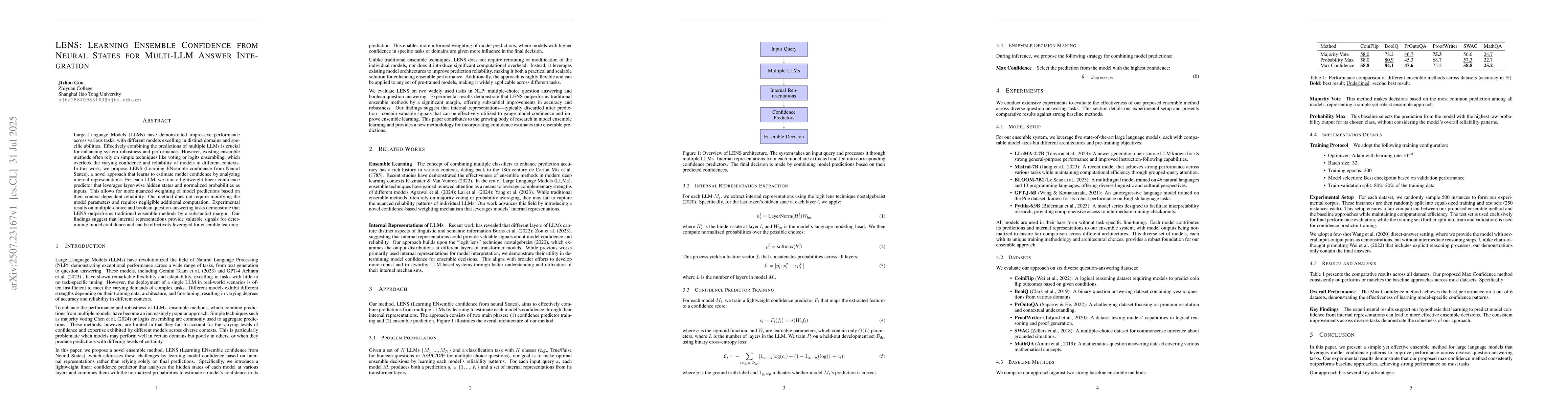 Thumbnail for LENS: Learning Ensemble Confidence from Neural States for Multi-LLM
  Answer Integration
