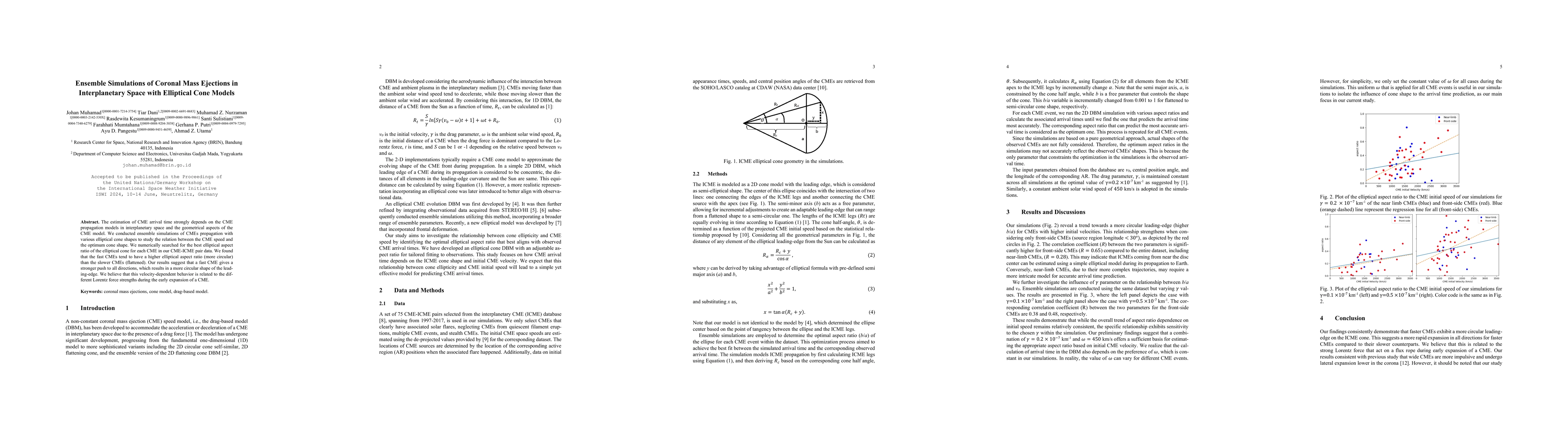 Thumbnail for Ensemble Simulations of Coronal Mass Ejections in Interplanetary Space
  with Elliptical Cone Models