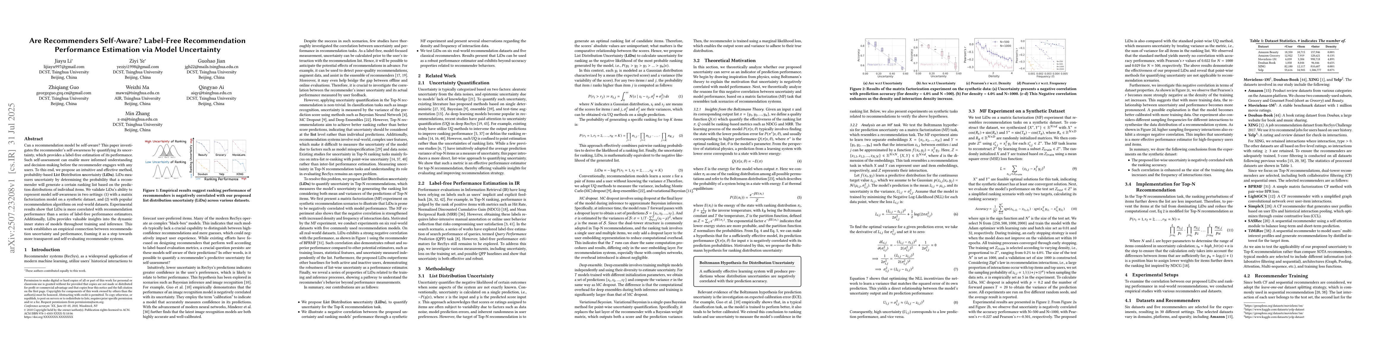 Thumbnail for Are Recommenders Self-Aware? Label-Free Recommendation Performance
  Estimation via Model Uncertainty