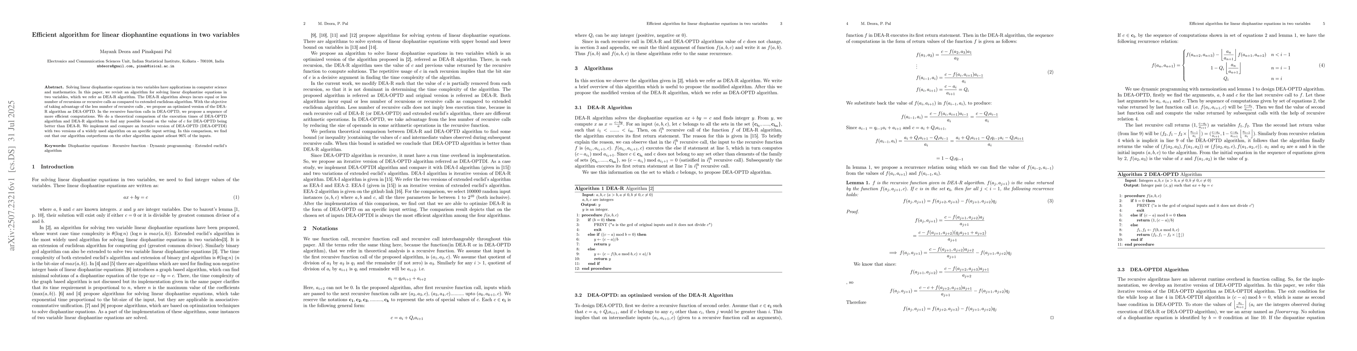 Thumbnail for Efficient algorithm for linear diophantine equations in two variables