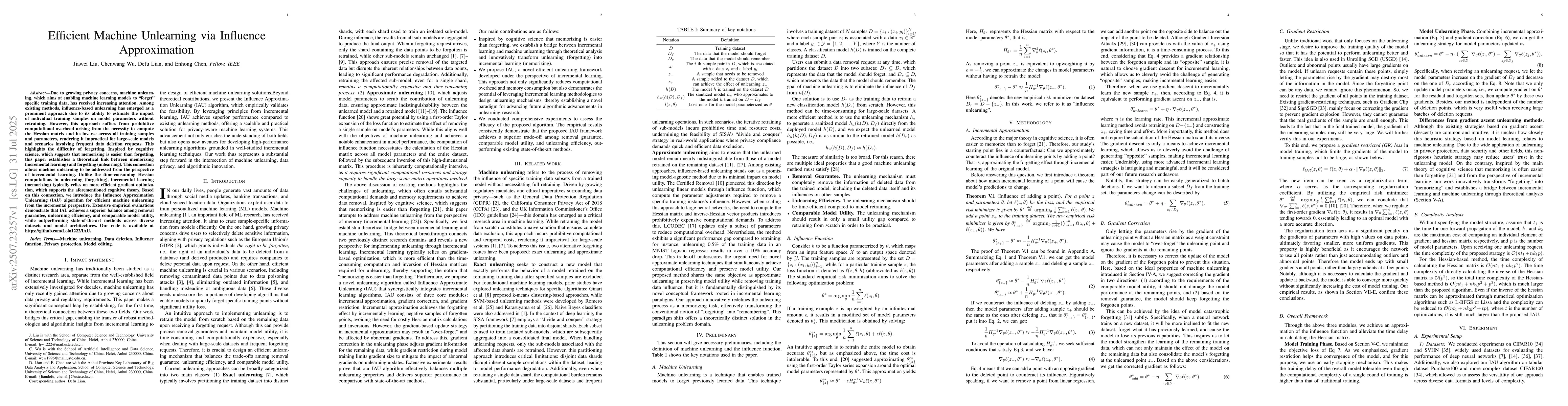 Thumbnail for Efficient Machine Unlearning via Influence Approximation