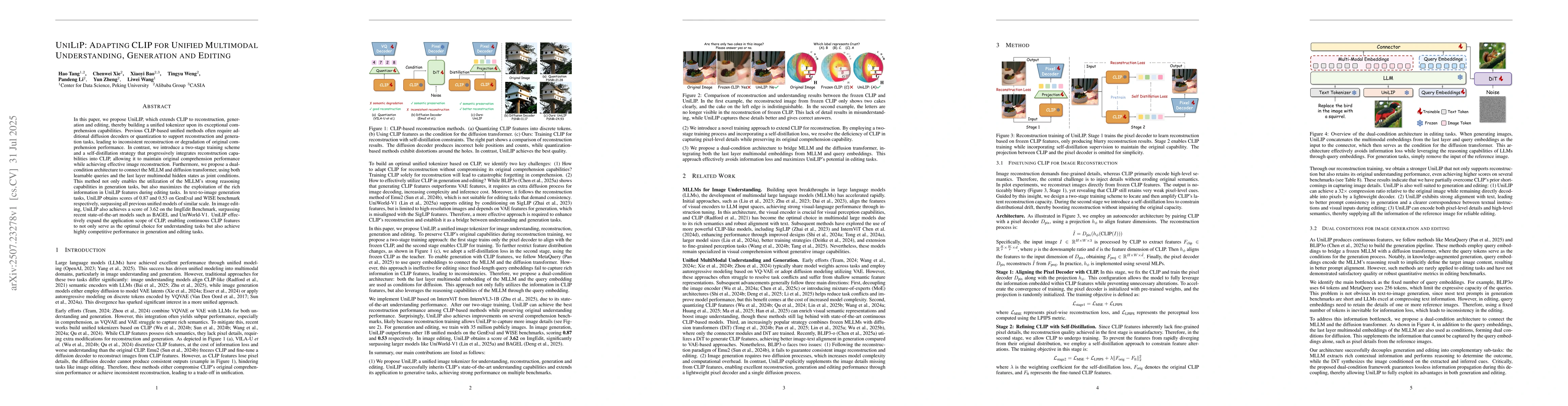 Thumbnail for UniLiP: Adapting CLIP for Unified Multimodal Understanding, Generation
  and Editing