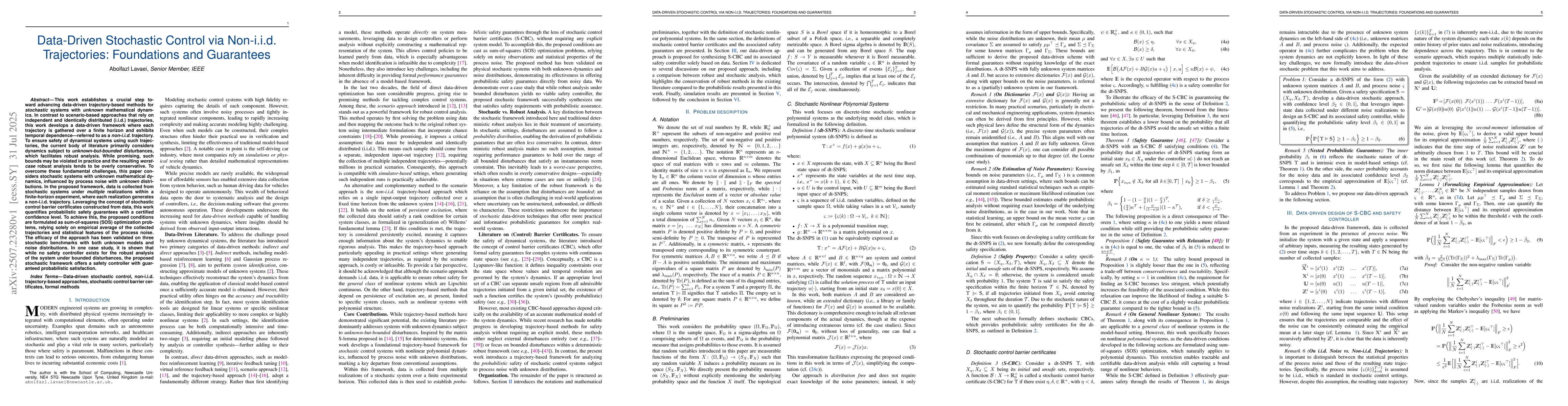 Thumbnail for Data-Driven Stochastic Control via Non-i.i.d. Trajectories: Foundations
  and Guarantees