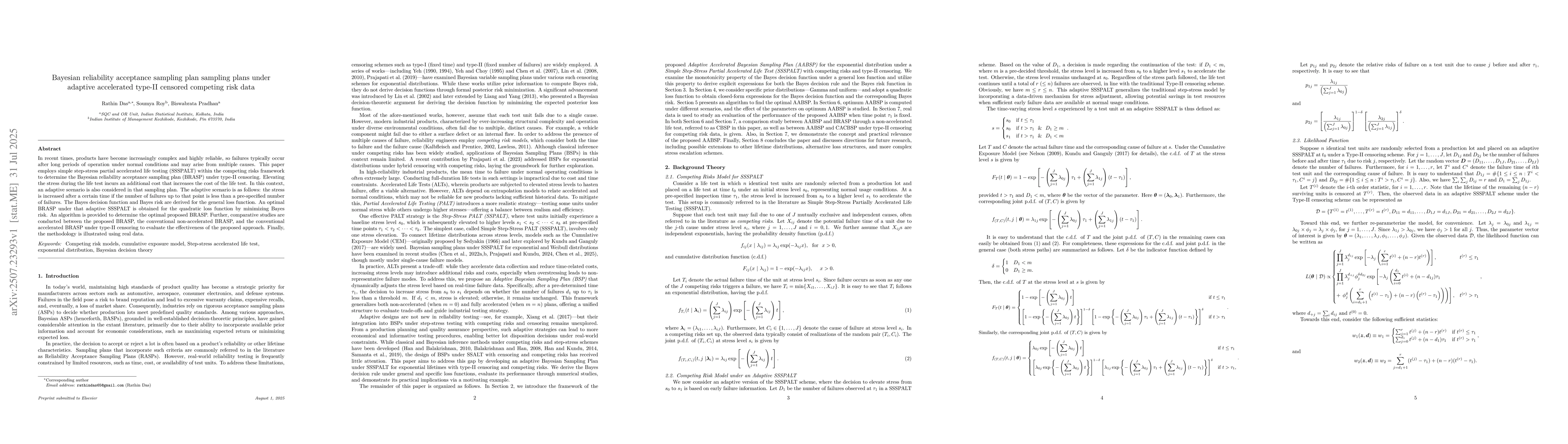 Thumbnail for Bayesian reliability acceptance sampling plan sampling plans under
  adaptive accelerated type-II censored competing risk data