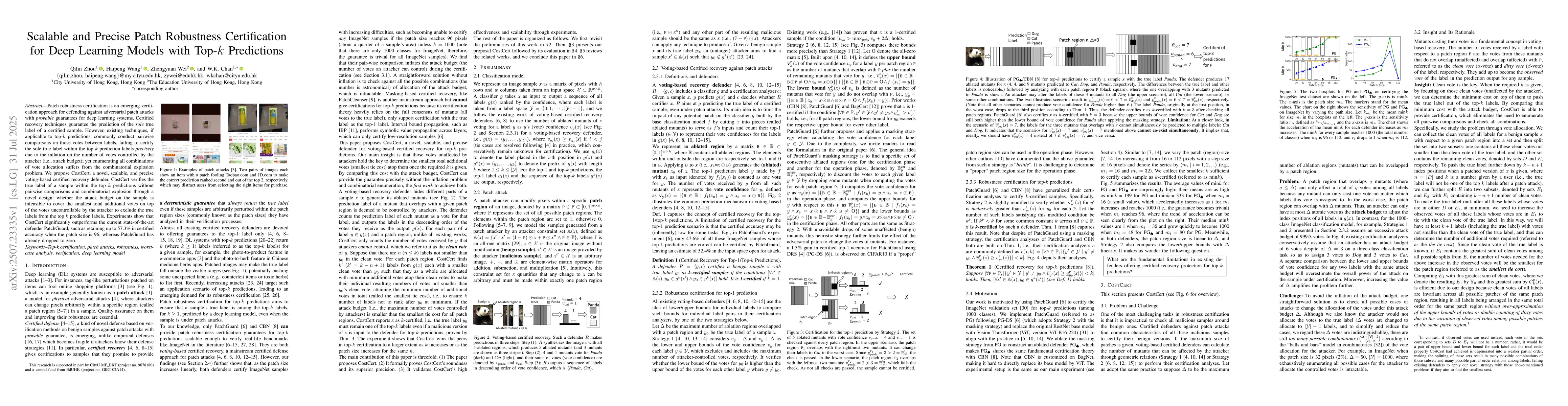 Thumbnail for Scalable and Precise Patch Robustness Certification for Deep Learning
  Models with Top-k Predictions