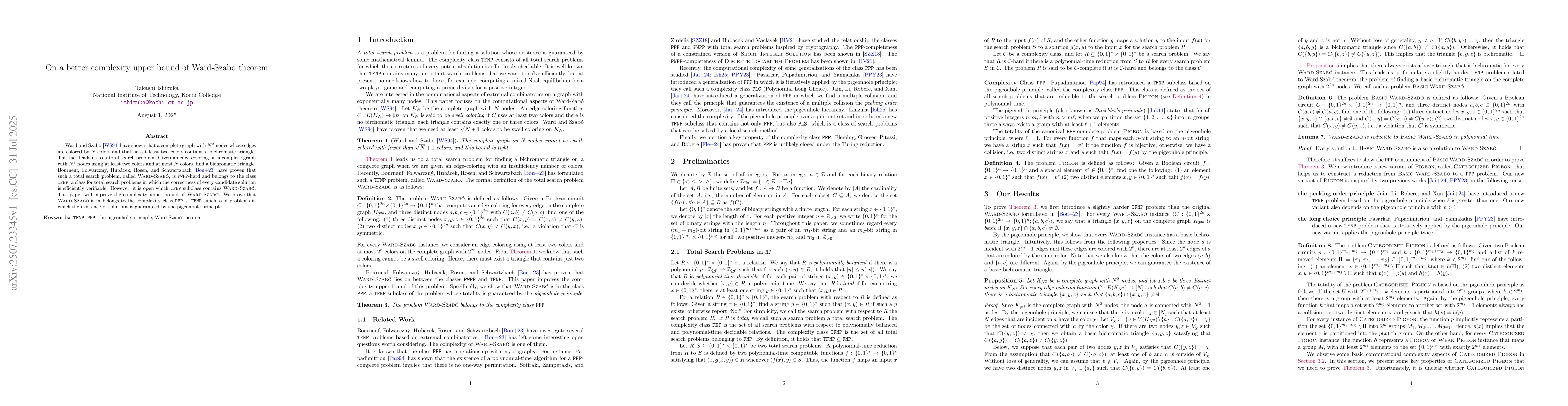 Thumbnail for On a better complexity upper bound of Ward-Szabo theorem
