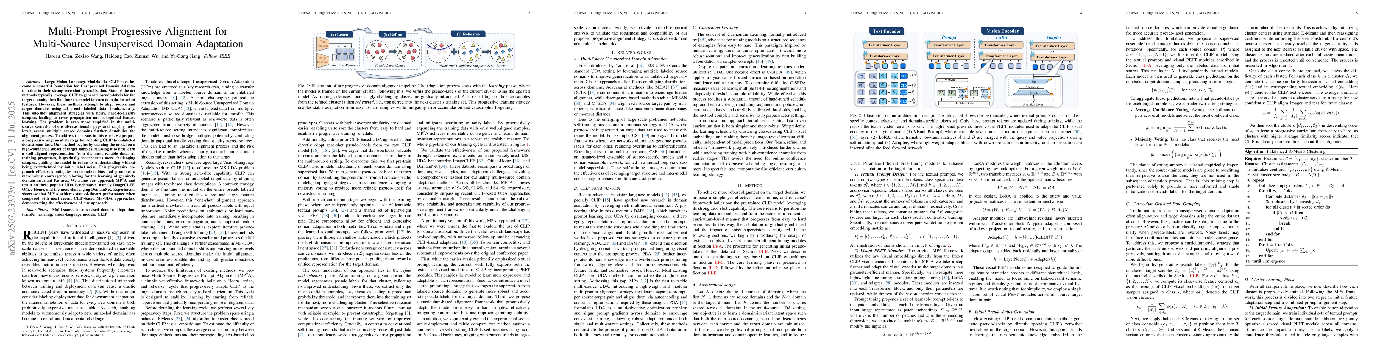 Thumbnail for Multi-Prompt Progressive Alignment for Multi-Source Unsupervised Domain
  Adaptation