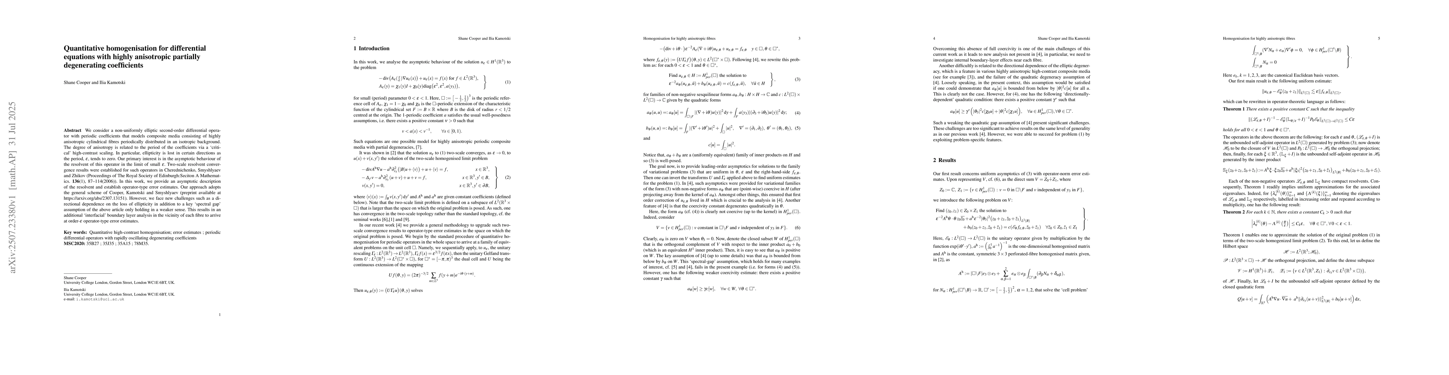 Thumbnail for Quantitative homogenisation for differential equations with highly
  anisotropic partially degenerating coefficients