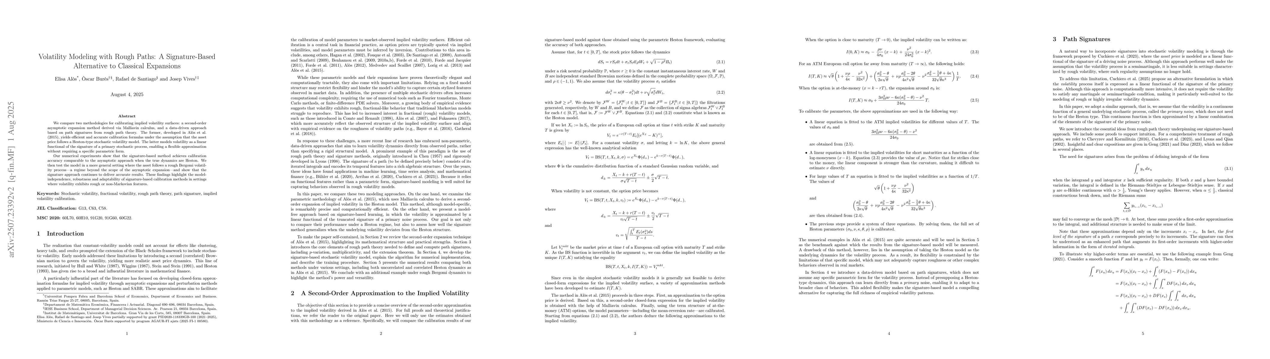 Thumbnail for Volatility Modeling with Rough Paths: A Signature-Based Alternative to
  Classical Expansions