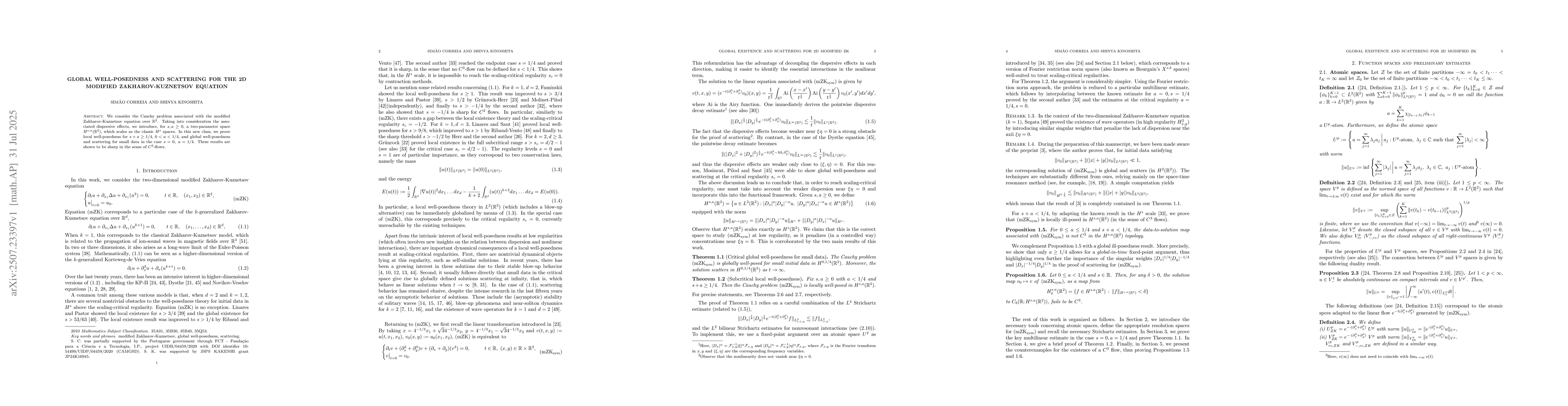 Thumbnail for Global well-posedness and scattering for the 2D modified
  Zakharov-Kuznetsov equation