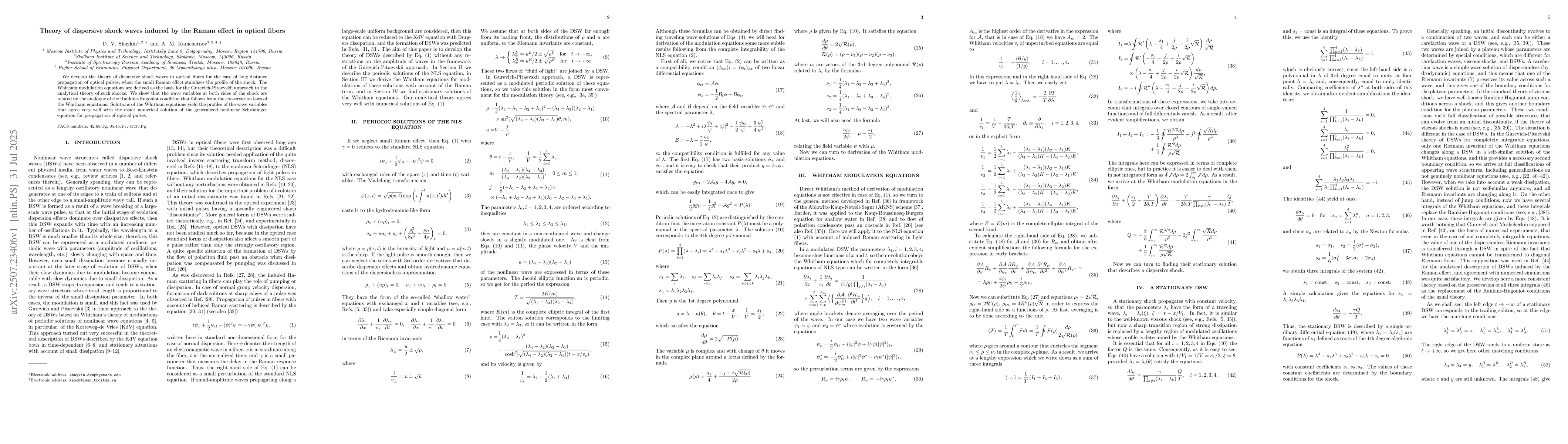 Thumbnail for Theory of dispersive shock waves induced by the Raman effect in optical
  fibers