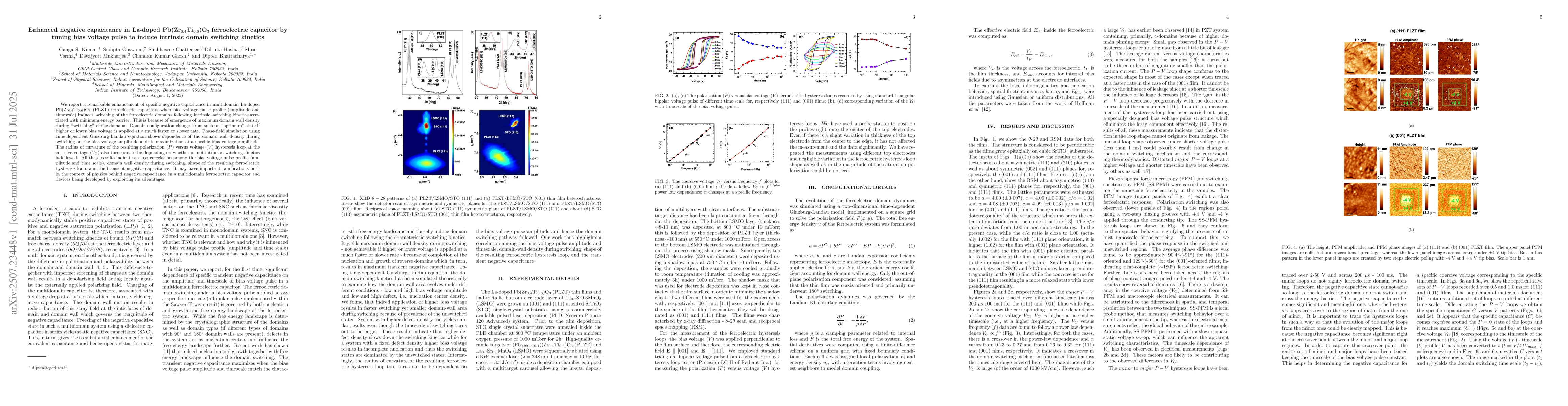 Thumbnail for Enhanced negative capacitance in La-doped Pb(Zr$_{0.4}$Ti$_{0.6}$)O$_3$
  ferroelectric capacitor by tuning bias voltage pulse to induce intrinsic
  domain switching kinetics