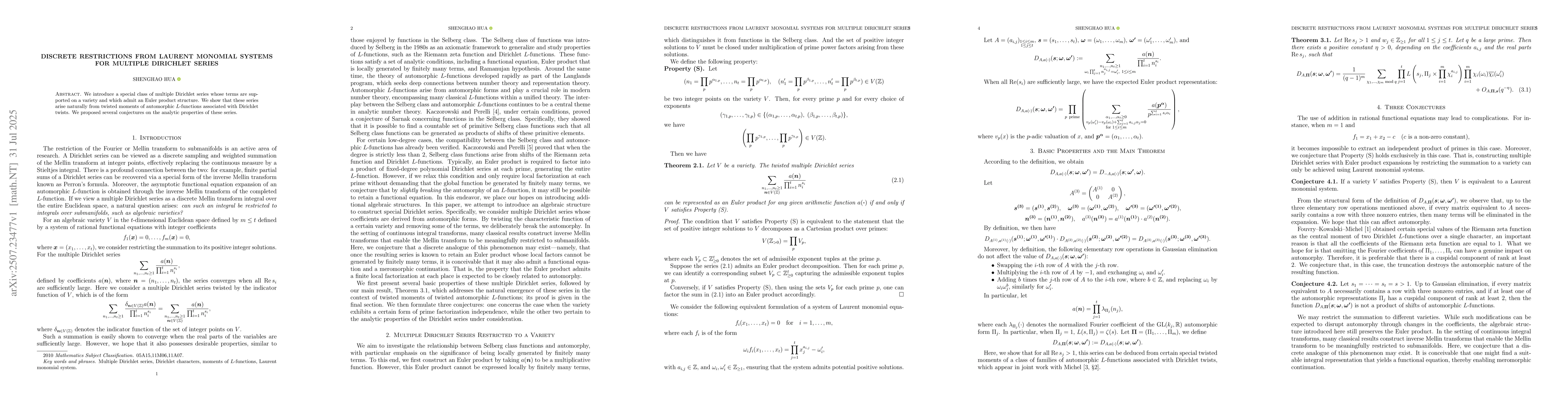 Thumbnail for Discrete restrictions from Laurent monomial systems for multiple
  Dirichlet series