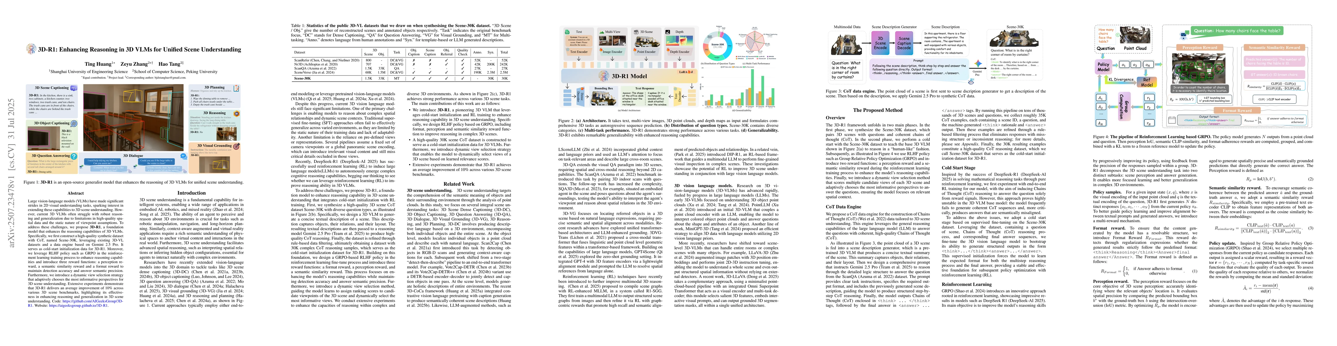 Thumbnail for 3D-R1: Enhancing Reasoning in 3D VLMs for Unified Scene Understanding