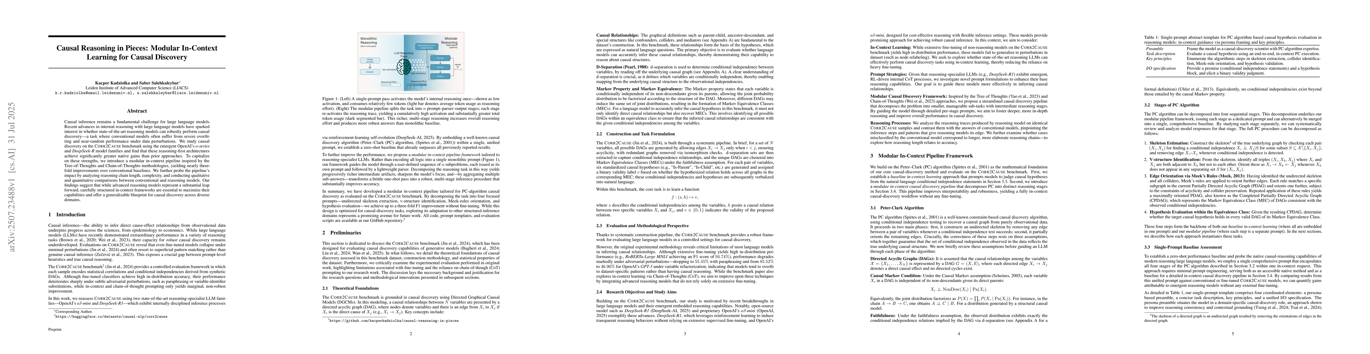 Thumbnail for Causal Reasoning in Pieces: Modular In-Context Learning for Causal
  Discovery