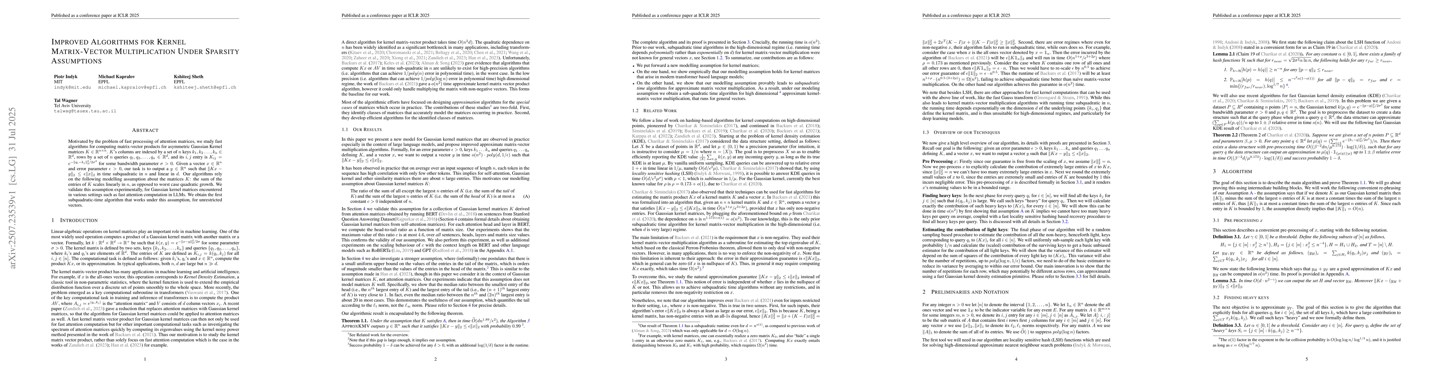 Thumbnail for Improved Algorithms for Kernel Matrix-Vector Multiplication Under
  Sparsity Assumptions