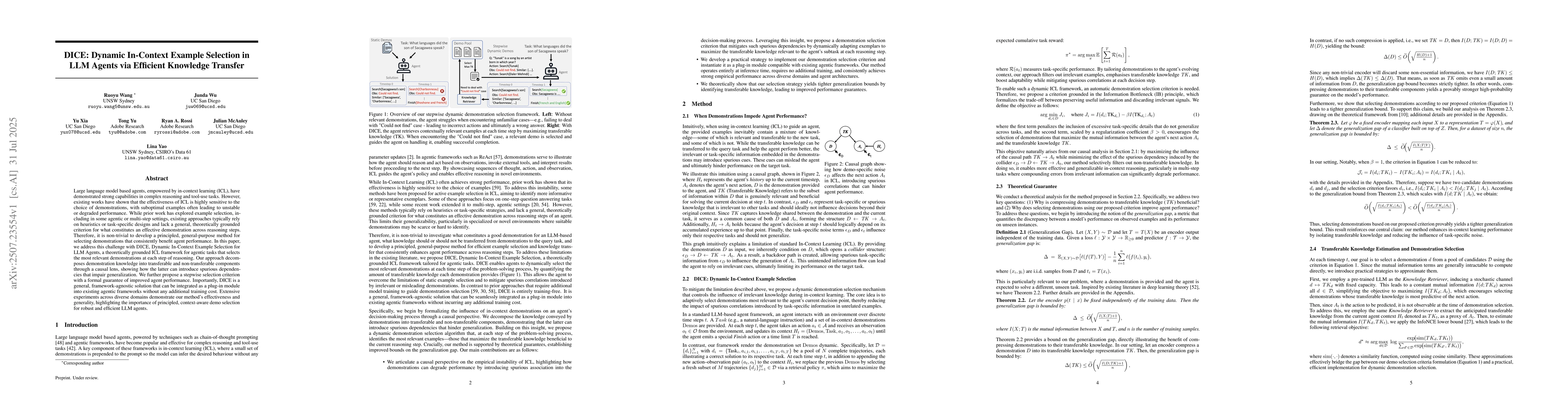 Thumbnail for DICE: Dynamic In-Context Example Selection in LLM Agents via Efficient
  Knowledge Transfer