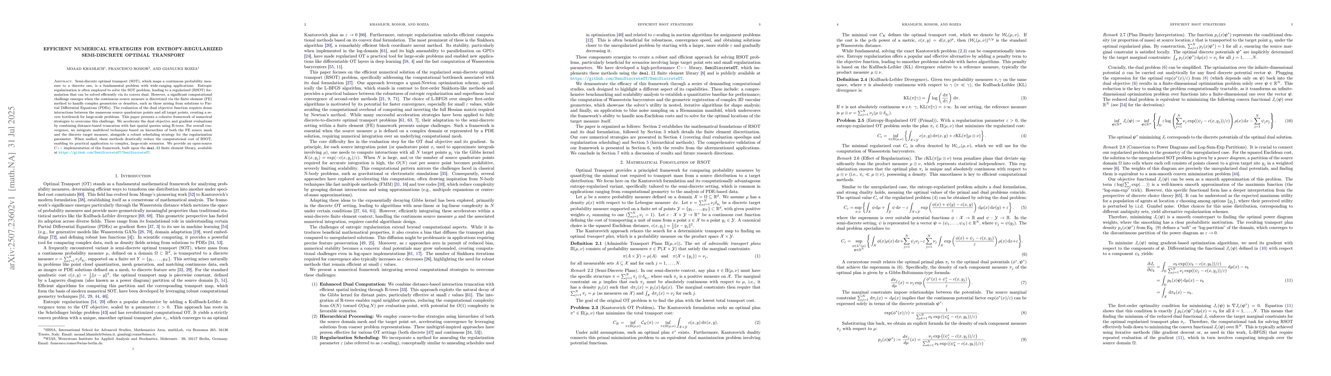 Thumbnail for Efficient Numerical Strategies for Entropy-Regularized Semi-Discrete
  Optimal Transport