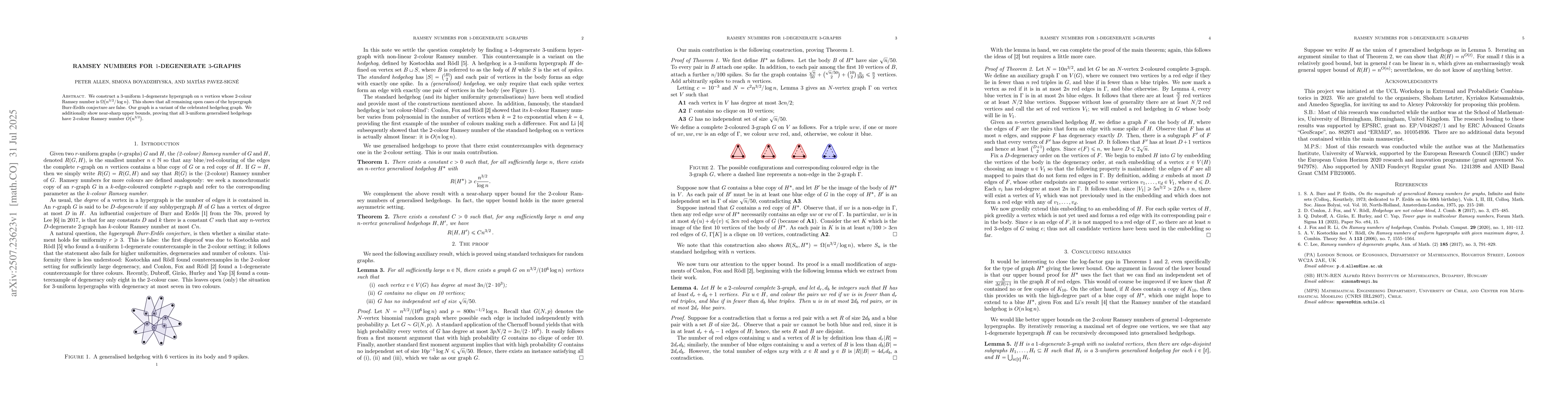 Thumbnail for Ramsey numbers for 1-degenerate 3-graphs