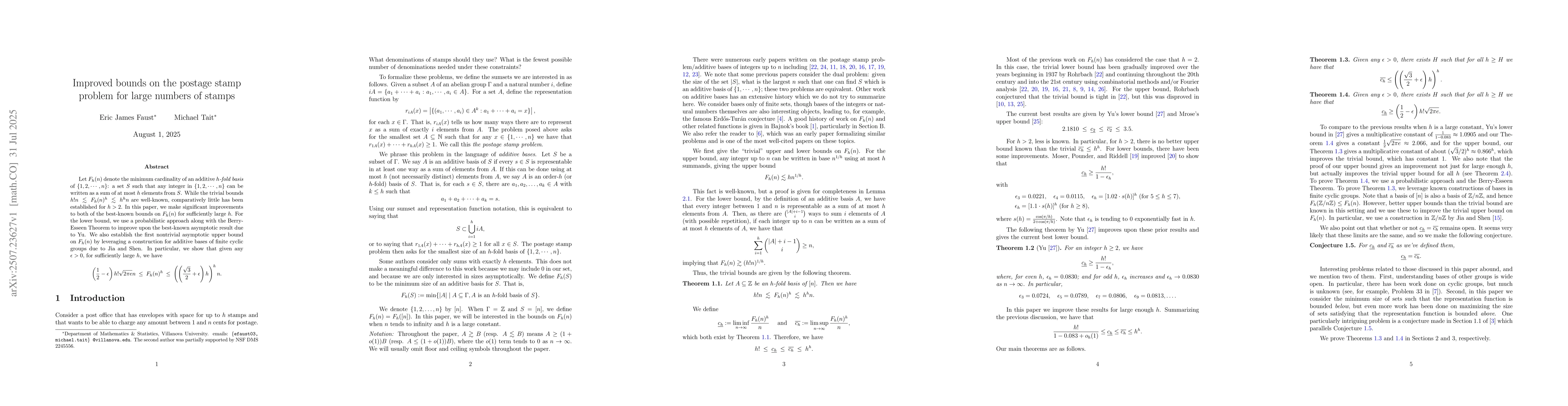 Thumbnail for Improved bounds on the postage stamp problem for large numbers of stamps