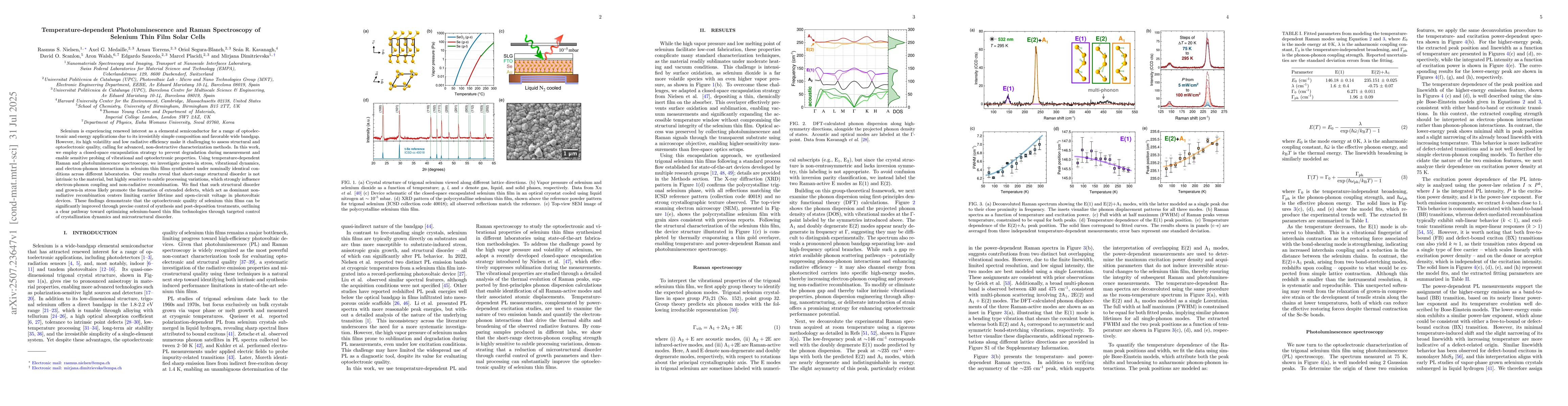 Thumbnail for Temperature-dependent Photoluminescence and Raman Spectroscopy of
  Selenium Thin Film Solar Cells