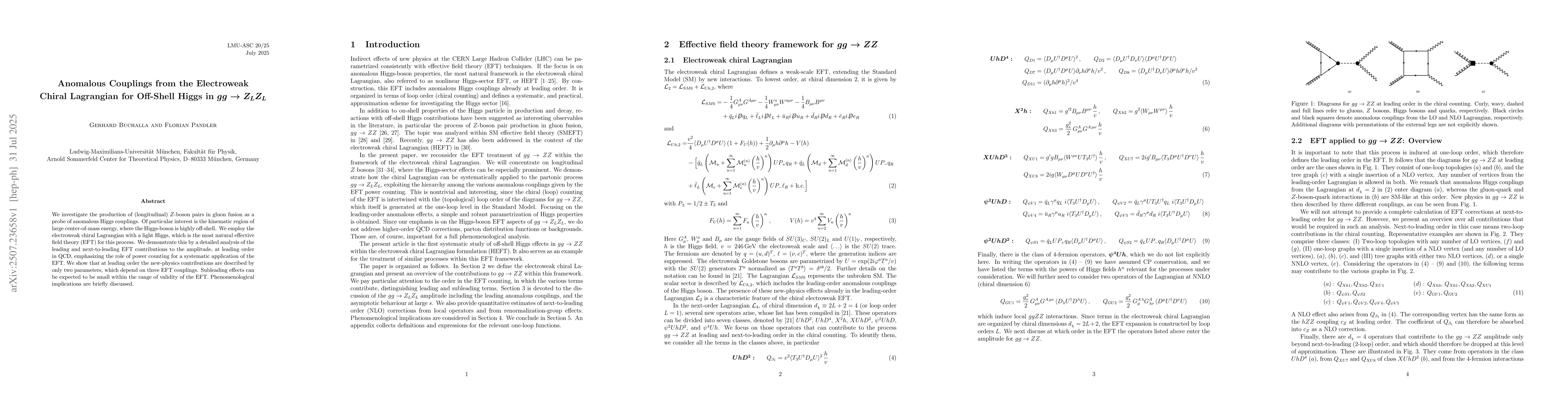 Thumbnail for Anomalous Couplings from the Electroweak Chiral Lagrangian for Off-Shell
  Higgs in $gg\to Z_L Z_L$