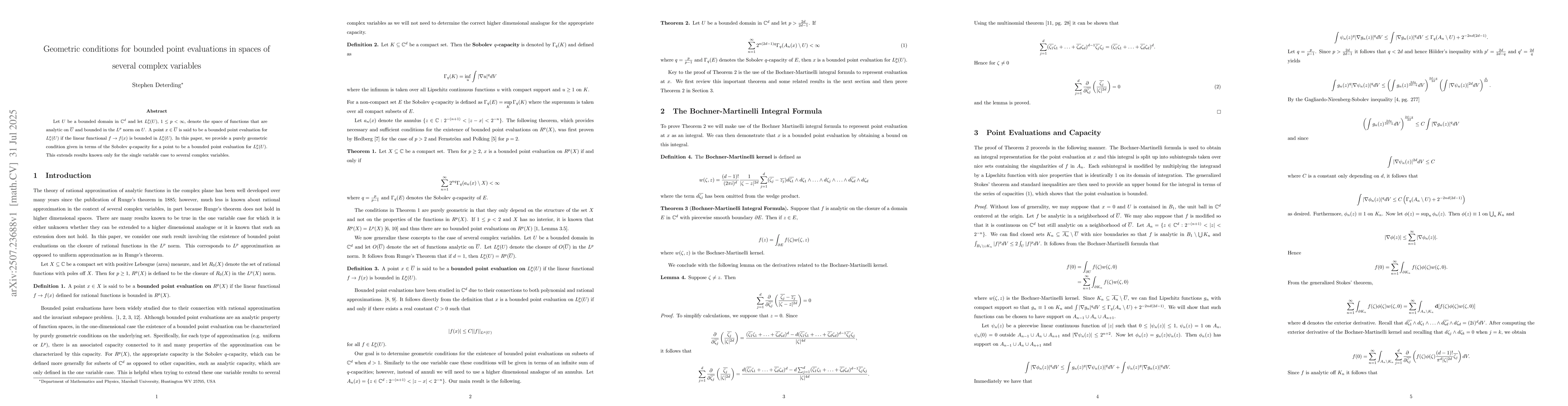 Thumbnail for Geometric conditions for bounded point evaluations in several complex
  variables