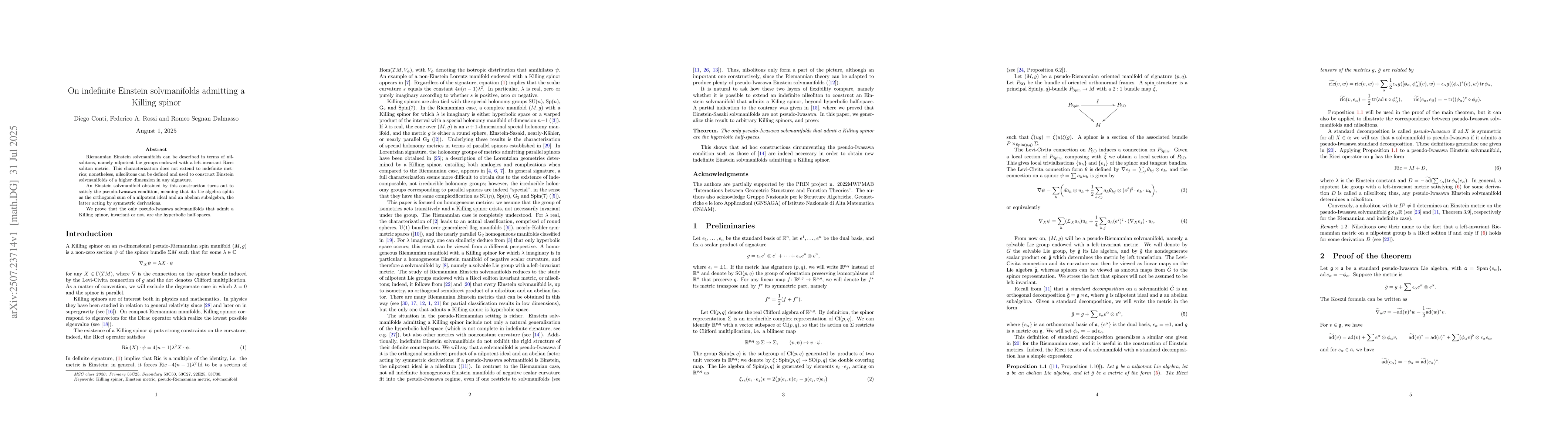 Thumbnail for On indefinite Einstein solvmanifolds admitting a Killing spinor