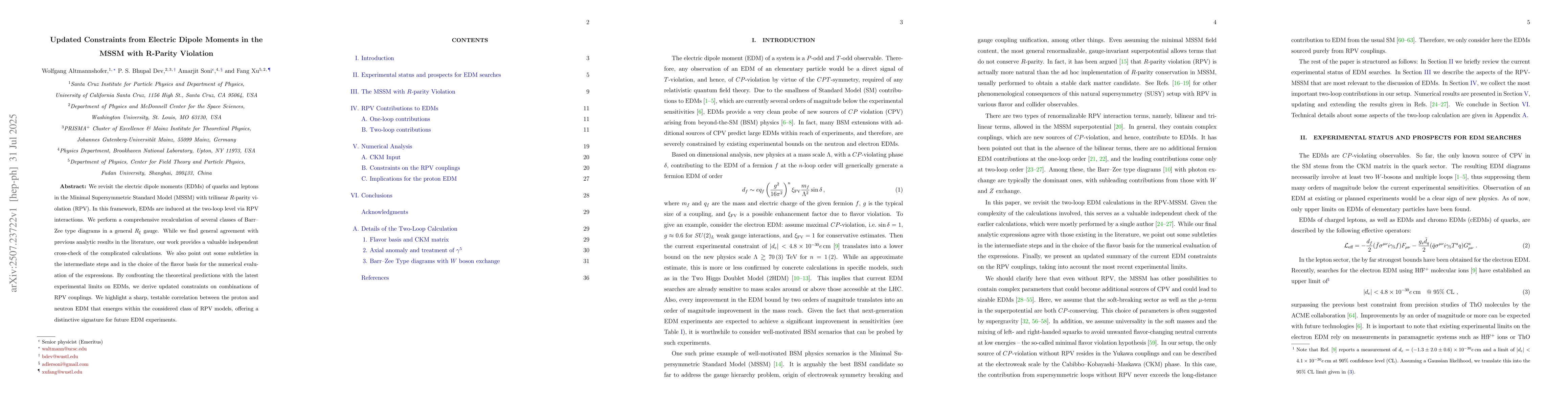 Thumbnail for Updated Constraints from Electric Dipole Moments in the MSSM with
  R-Parity Violation