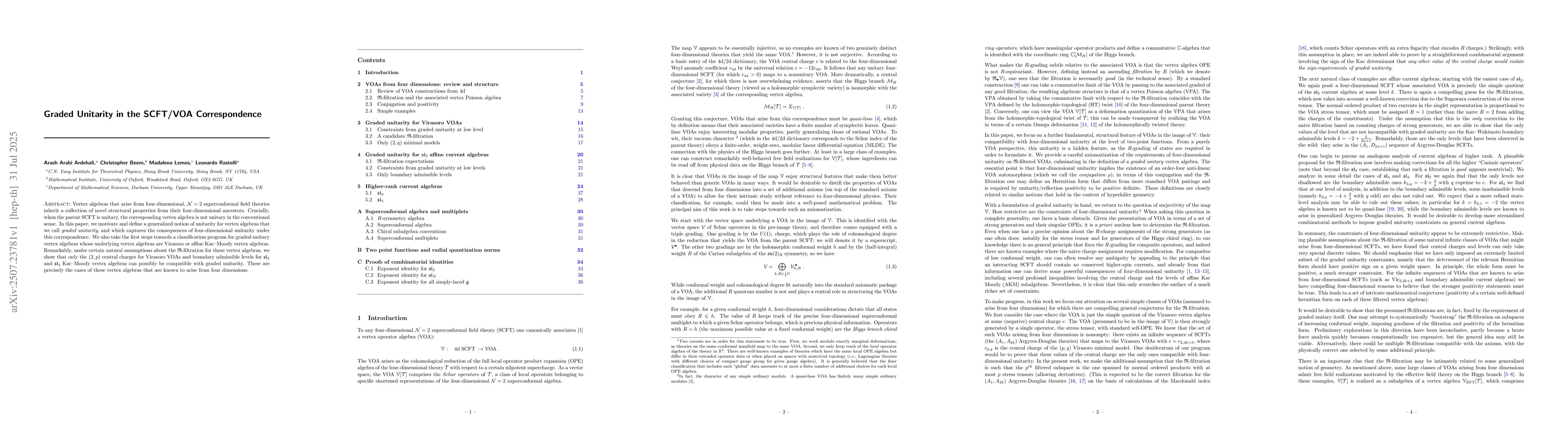 Thumbnail for Graded Unitarity in the SCFT/VOA Correspondence