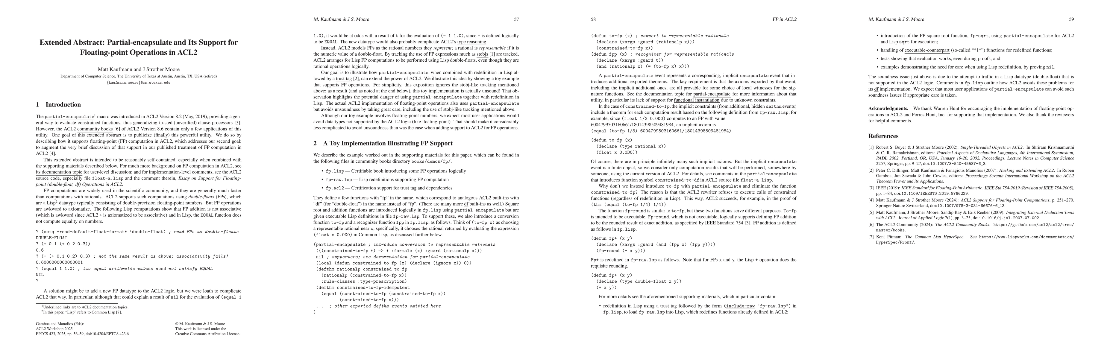 Thumbnail for Extended Abstract: Partial-encapsulate and Its Support for
  Floating-point Operations in ACL2