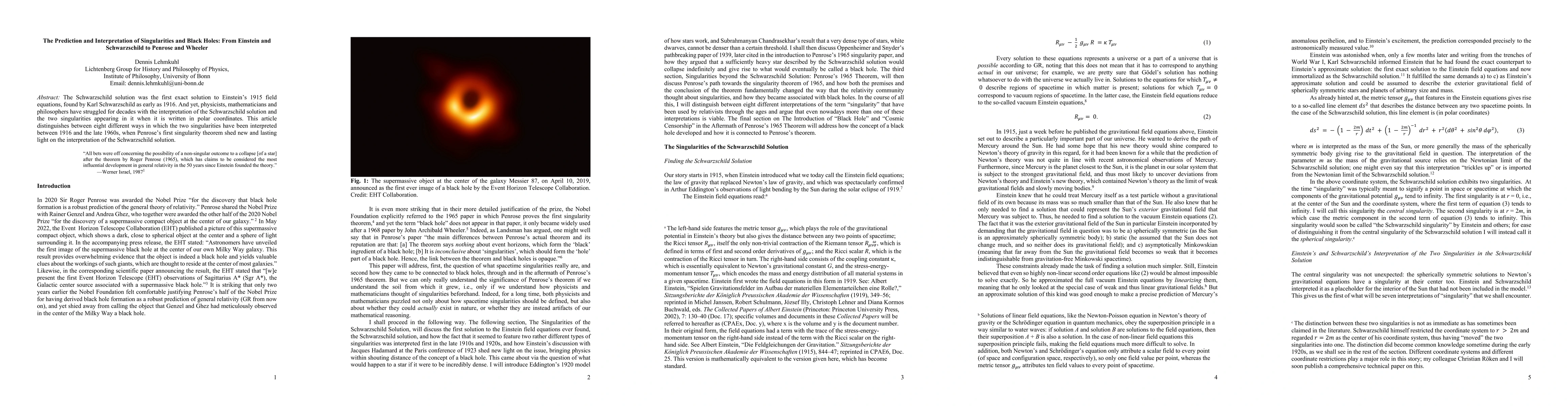 Thumbnail for The Prediction and Interpretation of Singularities and Black Holes: From
  Einstein and Schwarzschild to Penrose and Wheeler