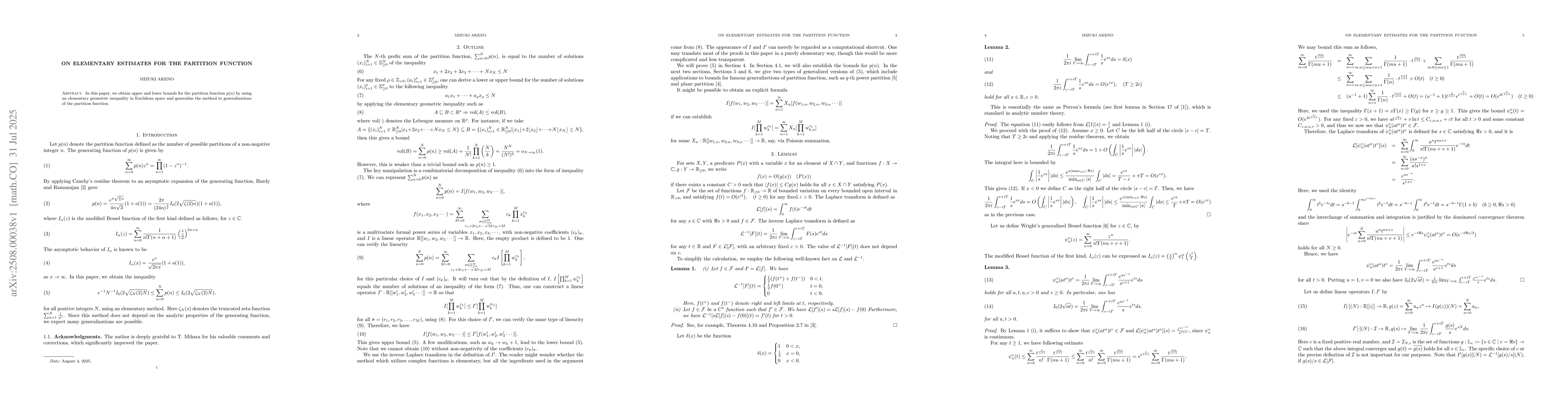 Thumbnail for On elementary estimates for the partition function