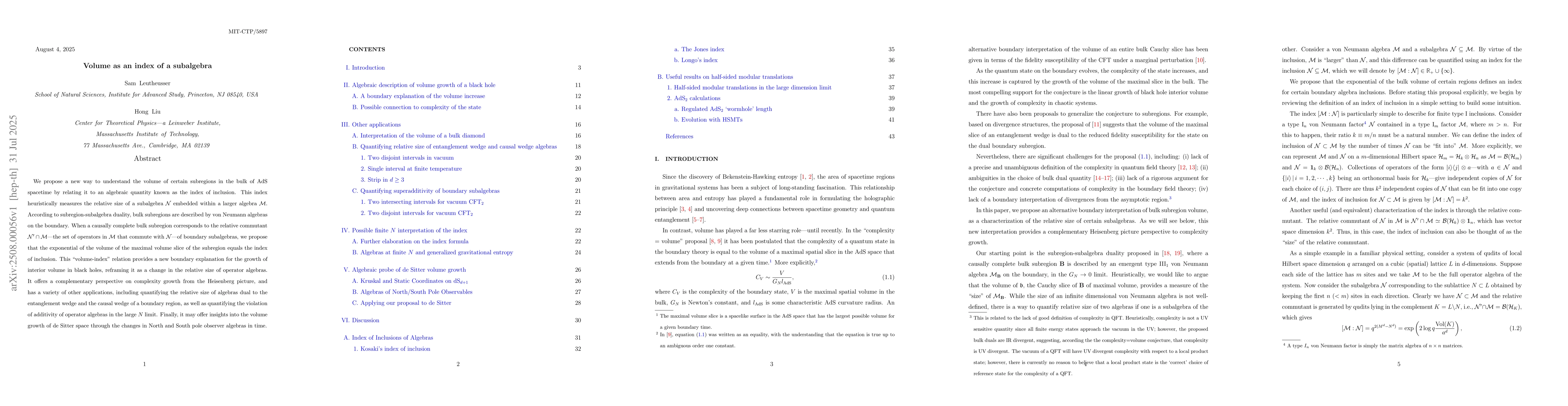 Thumbnail for Volume as an index of a subalgebra