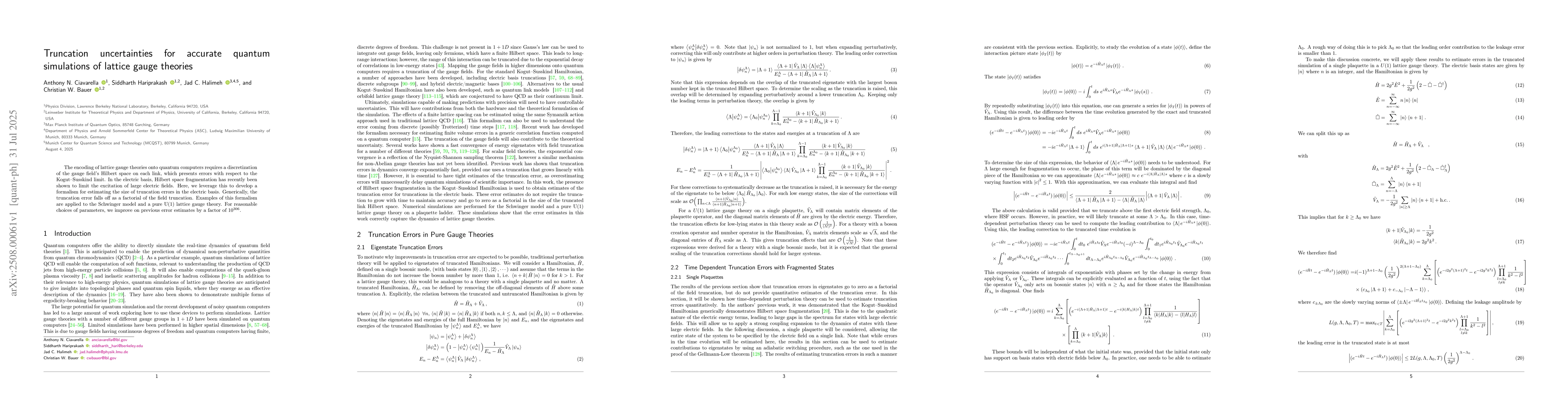 Thumbnail for Truncation uncertainties for accurate quantum simulations of lattice
  gauge theories