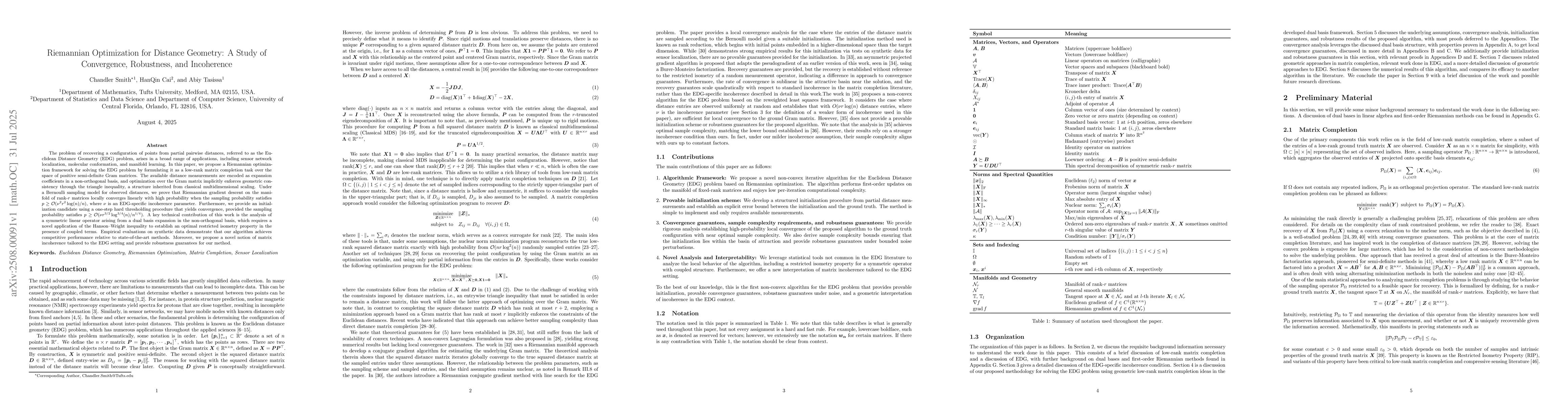Thumbnail for Riemannian Optimization for Distance Geometry: A Study of Convergence,
  Robustness, and Incoherence