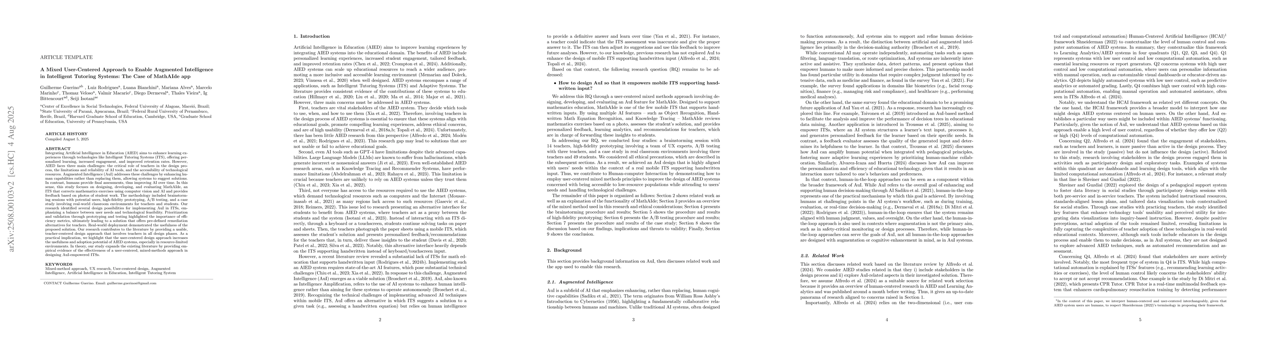 Thumbnail for A Mixed User-Centered Approach to Enable Augmented Intelligence in
  Intelligent Tutoring Systems: The Case of MathAIde app