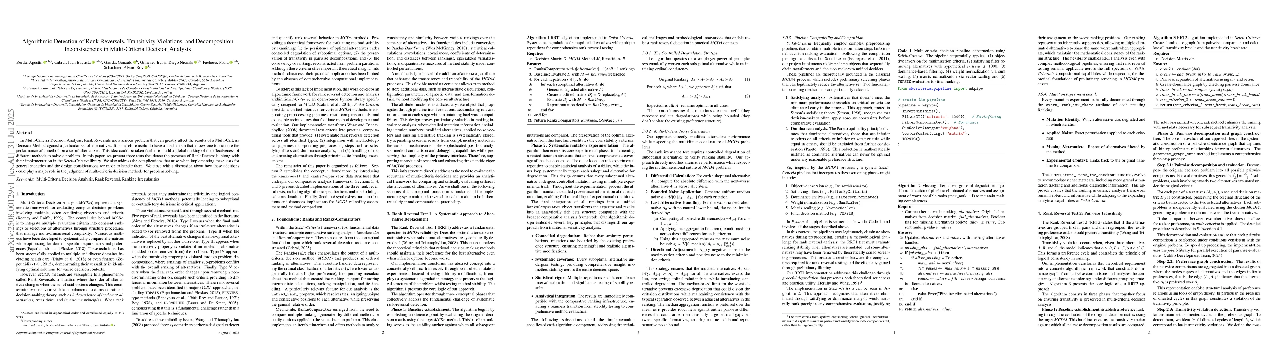 Thumbnail for Algorithmic Detection of Rank Reversals, Transitivity Violations, and
  Decomposition Inconsistencies in Multi-Criteria Decision Analysis