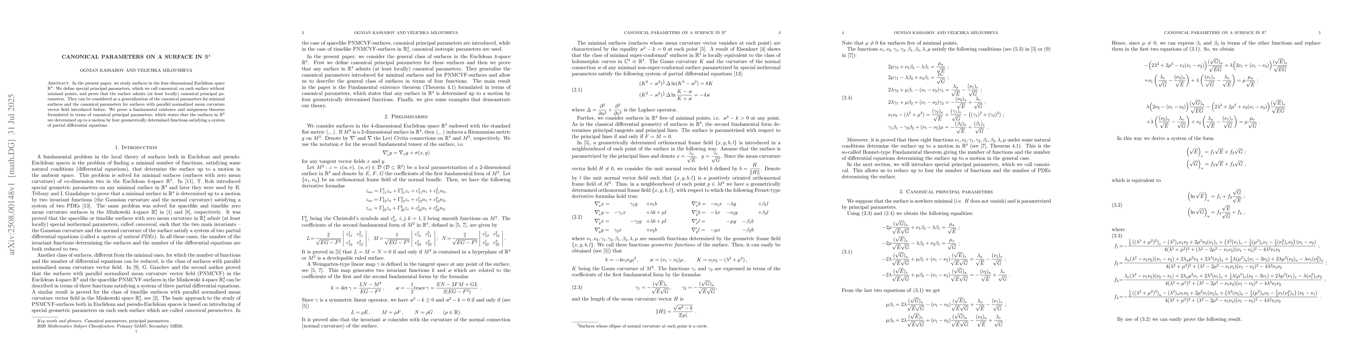 Thumbnail for Canonical parameters on a surface in $\mathbb R^4$