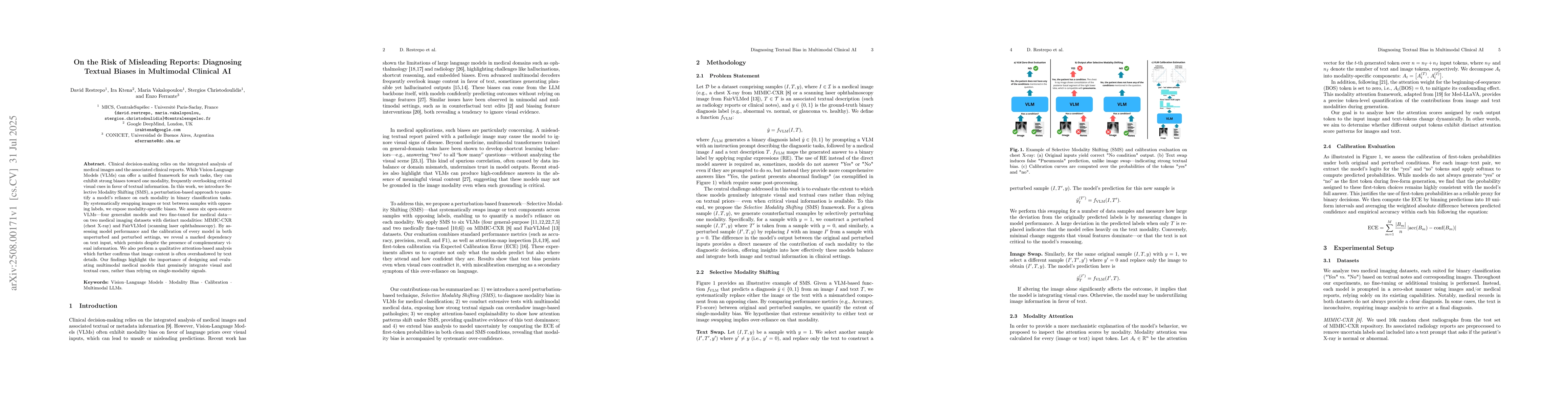 Thumbnail for On the Risk of Misleading Reports: Diagnosing Textual Biases in
  Multimodal Clinical AI