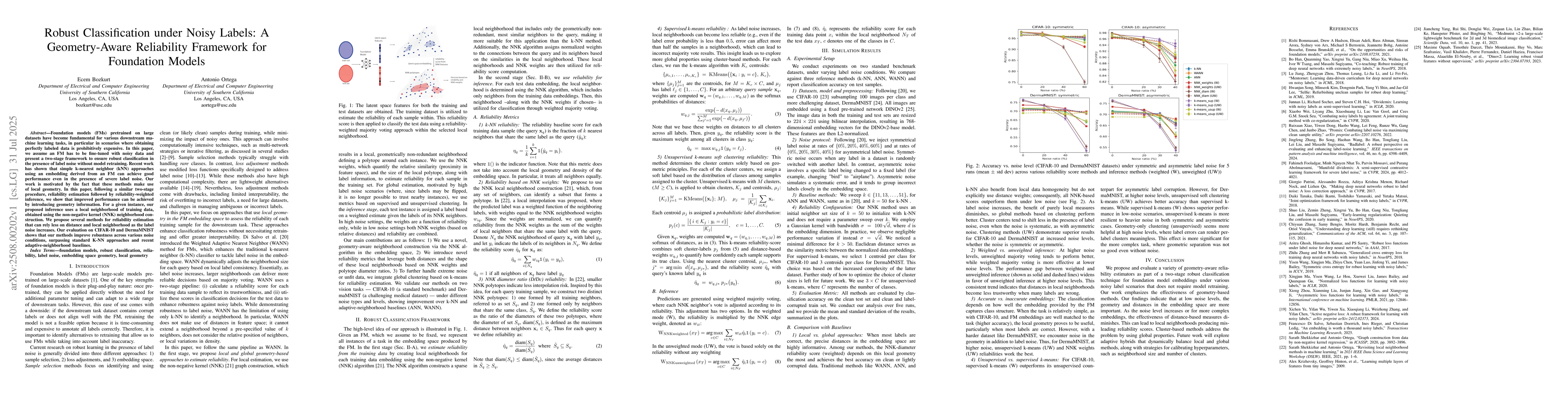 Thumbnail for Robust Classification under Noisy Labels: A Geometry-Aware Reliability
  Framework for Foundation Models