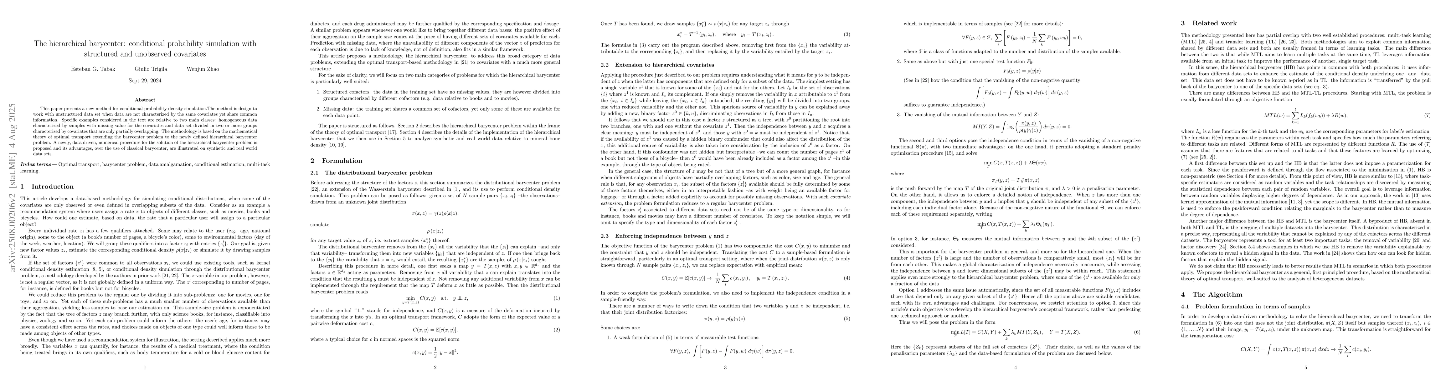 Thumbnail for The hierarchical barycenter: conditional probability simulation with
  structured and unobserved covariates