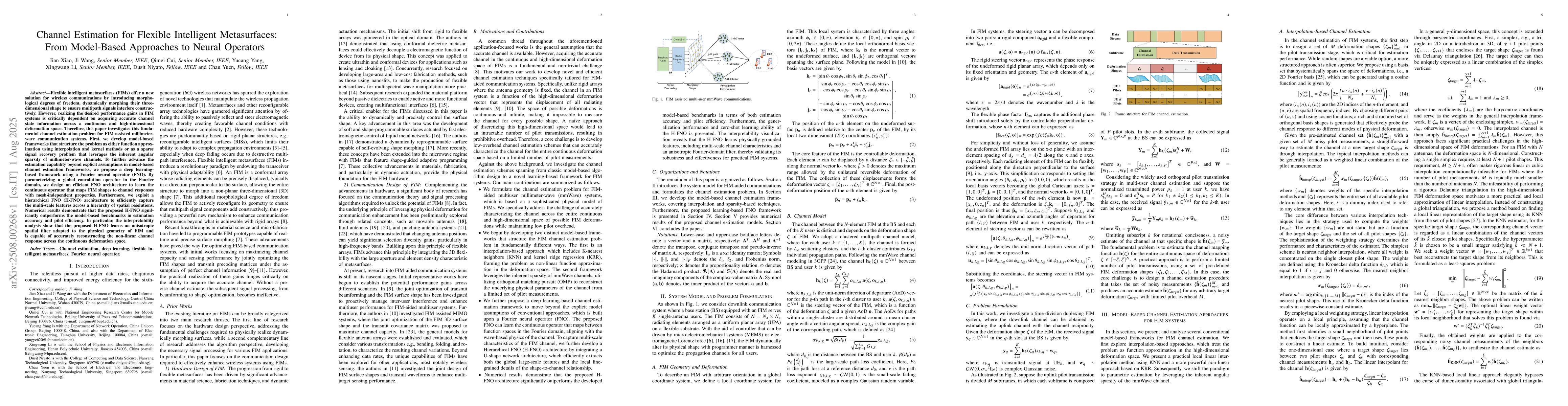 Thumbnail for Channel Estimation for Flexible Intelligent Metasurfaces: From
  Model-Based Approaches to Neural Operators