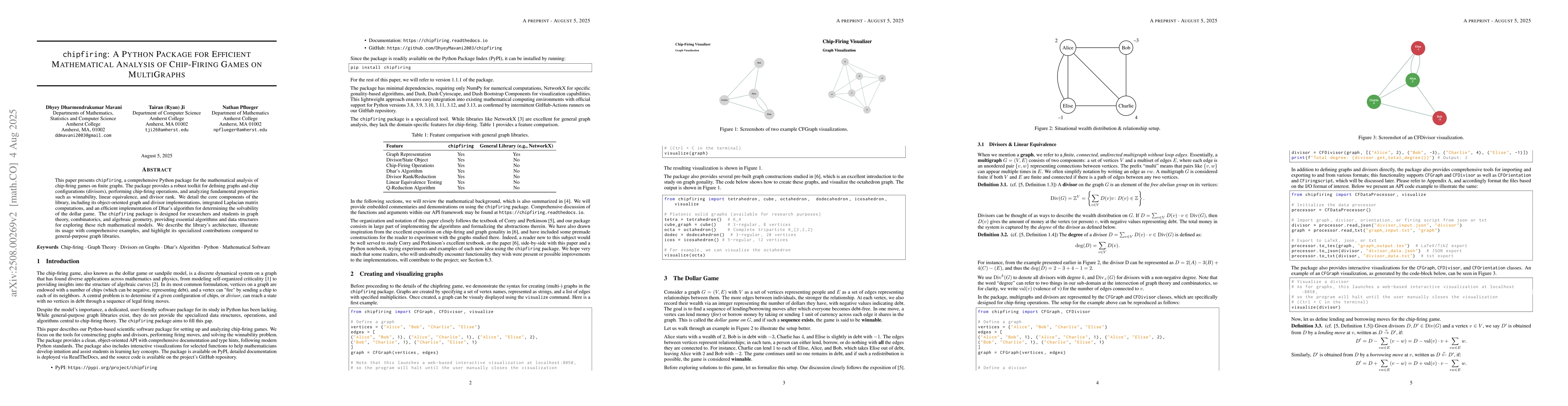 Thumbnail for chipfiring: A Python Package for Efficient Mathematical Analysis of
  Chip-Firing Games on Multigraphs